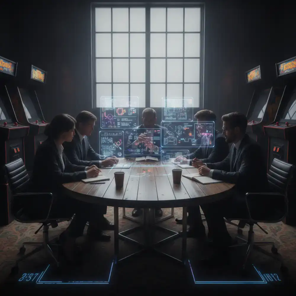 Reunião de negócios com projeções de dados do jogo