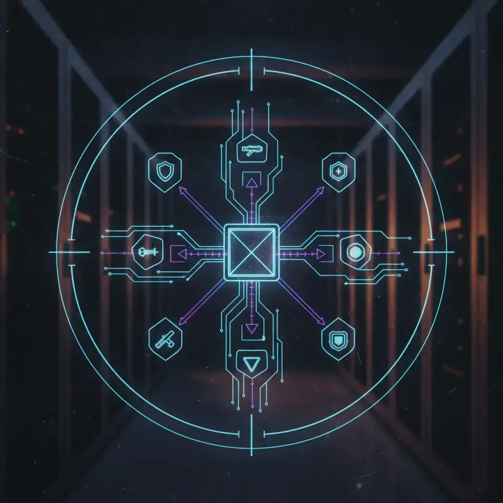 Diagrama de arquitetura de software mesclado com gráficos de mira do jogo