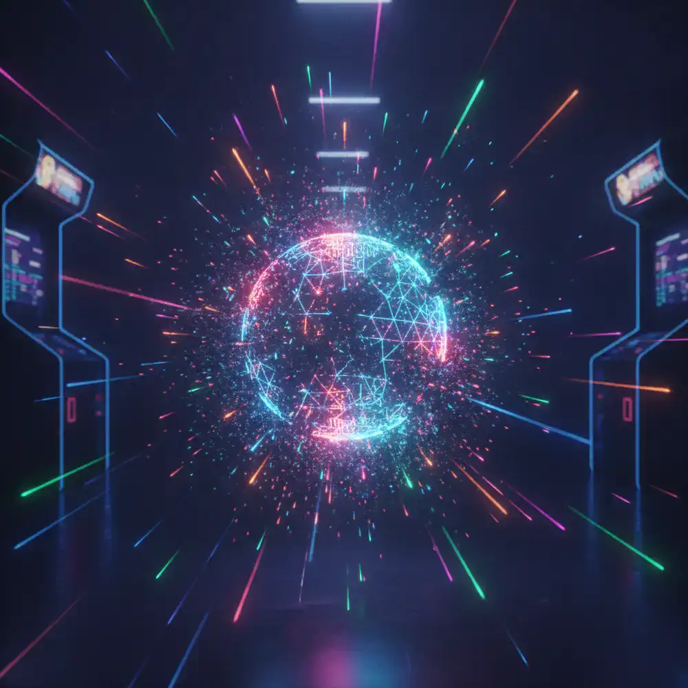 Efeito de explosão de partículas coloridas fragmentando um alvo digital