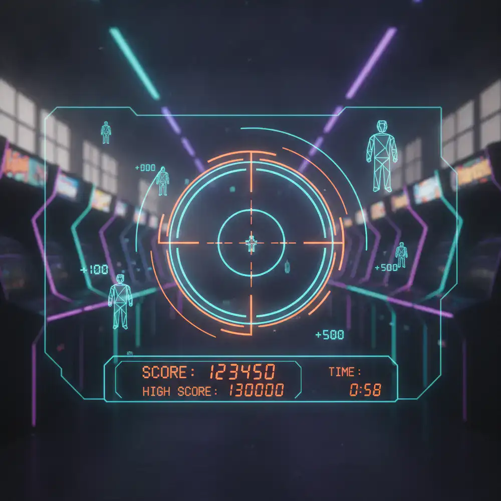 Interface de mira e alvos com placar arcade digital