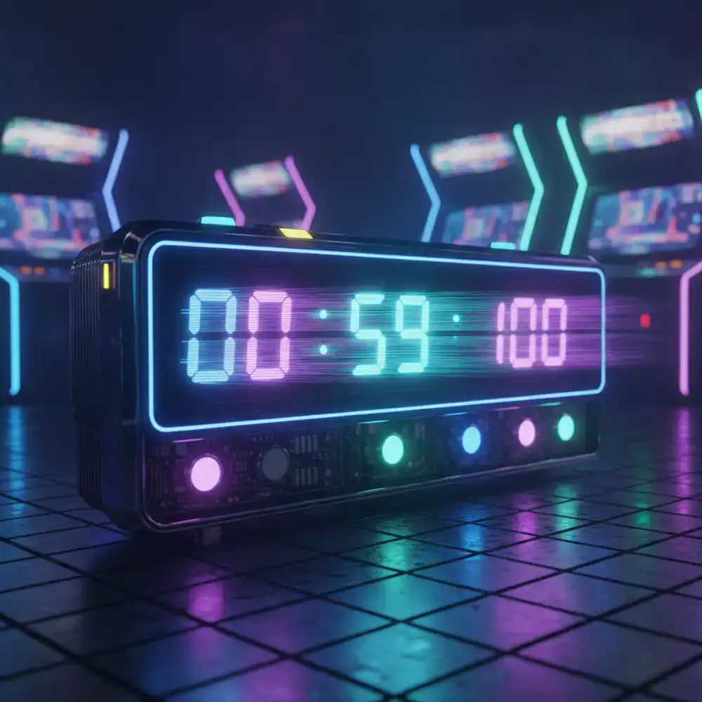 Cronômetro digital neon em contagem regressiva acelerada