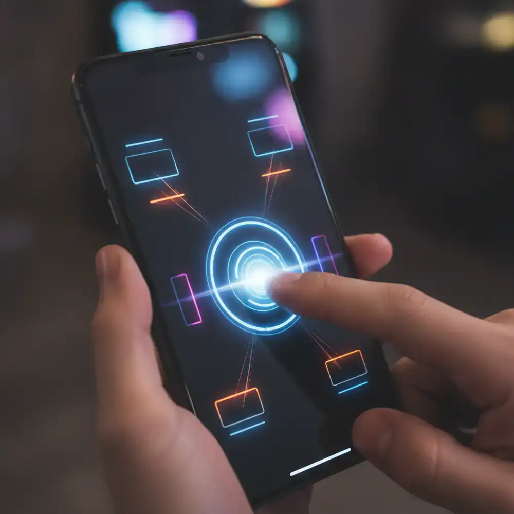 Teste de zonas de toque e feedback visual em um celular